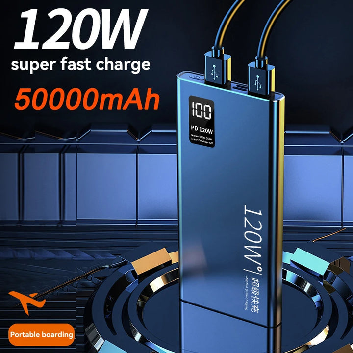 120W High Capacity Power Bank 50000mAh Fast Charging Powerbank Portable Battery Charger For All cell Phone 2024