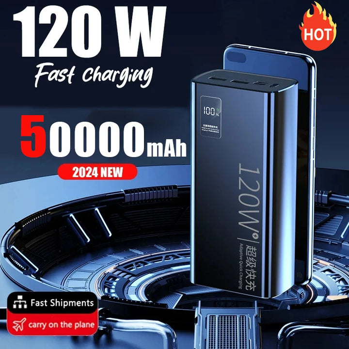 120W High Capacity Power Bank 50000mAh Fast Charging Powerbank Portable Battery Charger For All cell Phone 2024